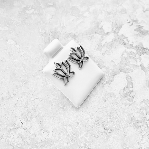 Sterling Silver Cut Out Lotus Stud Earring, Yoga Earrings, Spirit Flower Jewelry - Picture 3 of 8